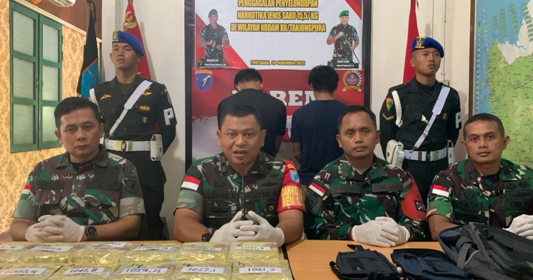 Danrem 121/ABW Gelar Press Release Penggagalan Upaya Penyeludupan Sabu Seberat 15,910 Kilogram