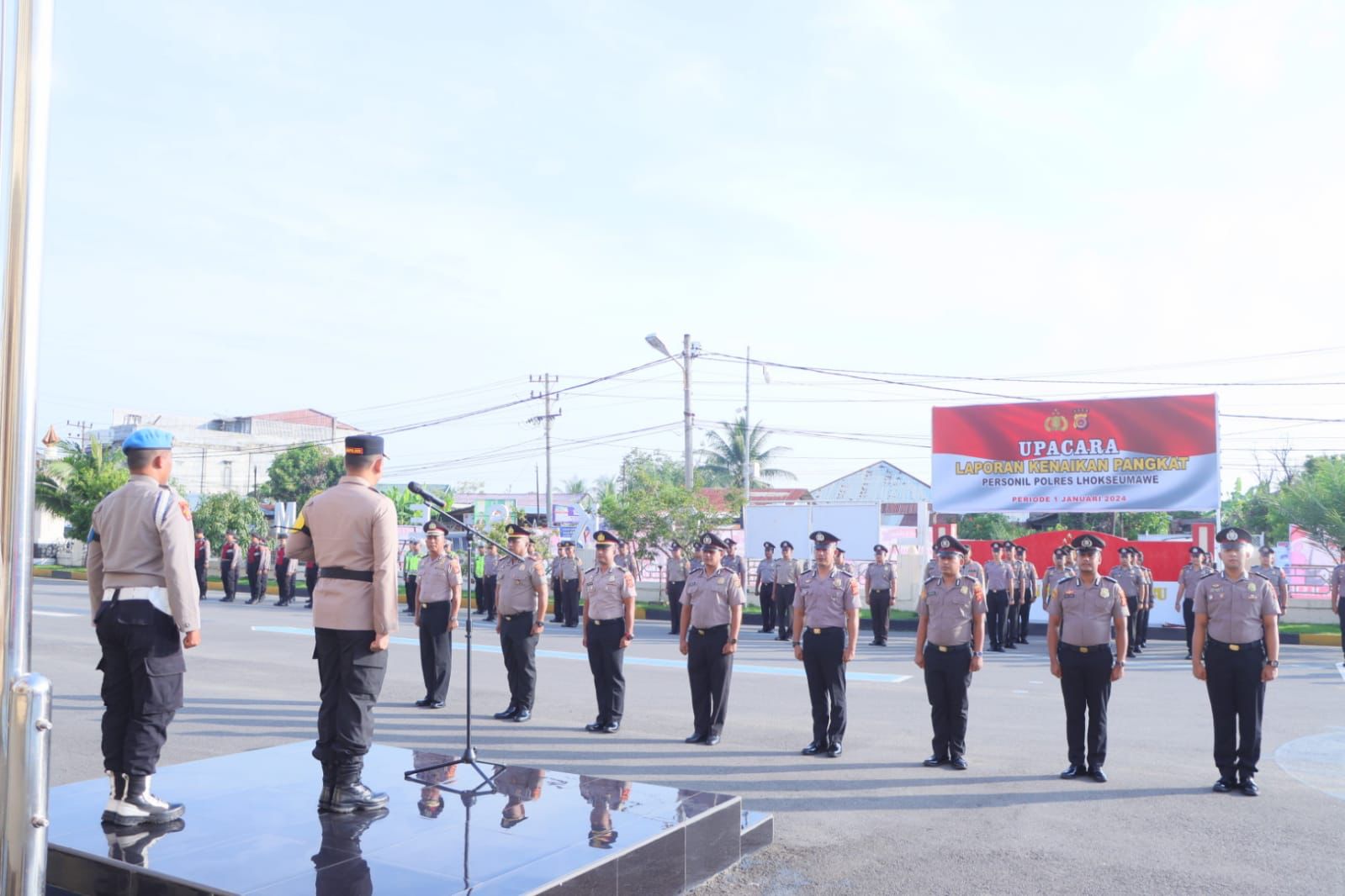 Polres Lhokseumawe Gelar Upacara Laporan Kenaikan Pangkat