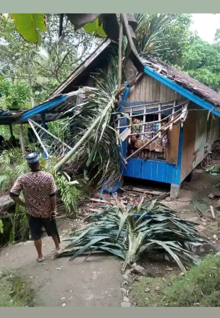 Foto, Oleh Taopik : Rumah mahrod Yang Tertimpa Pohon Aren Di Bojongkaso Wetan
