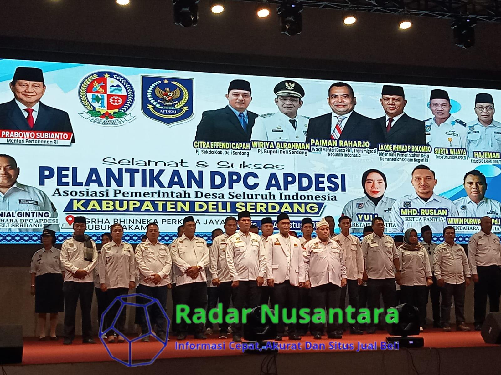 Pelantikan DPC APDESI Deli Serdang Periode 2024/2029 Dihadiri Wamendes