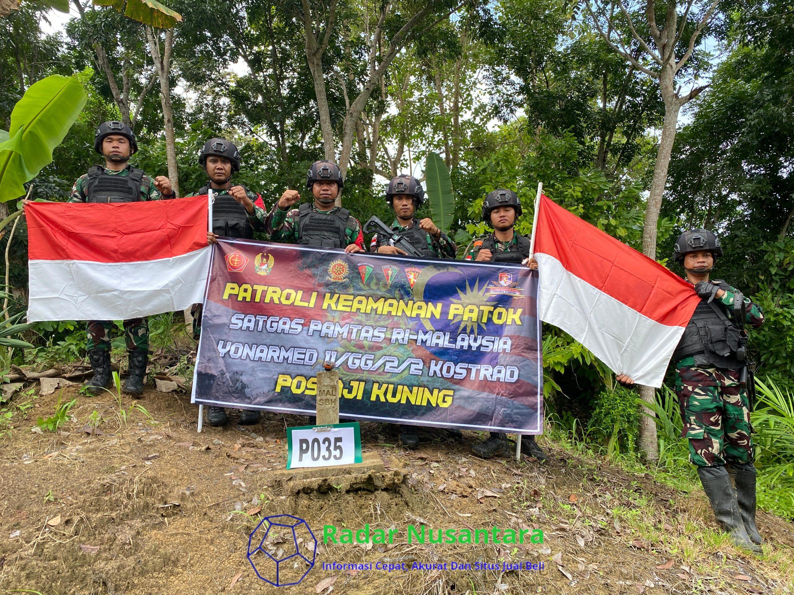Menjaga Kedaulatan Negara, Satgas Pamtas Yonarmed 11 Kostrad Laksanakan Patroli Patok