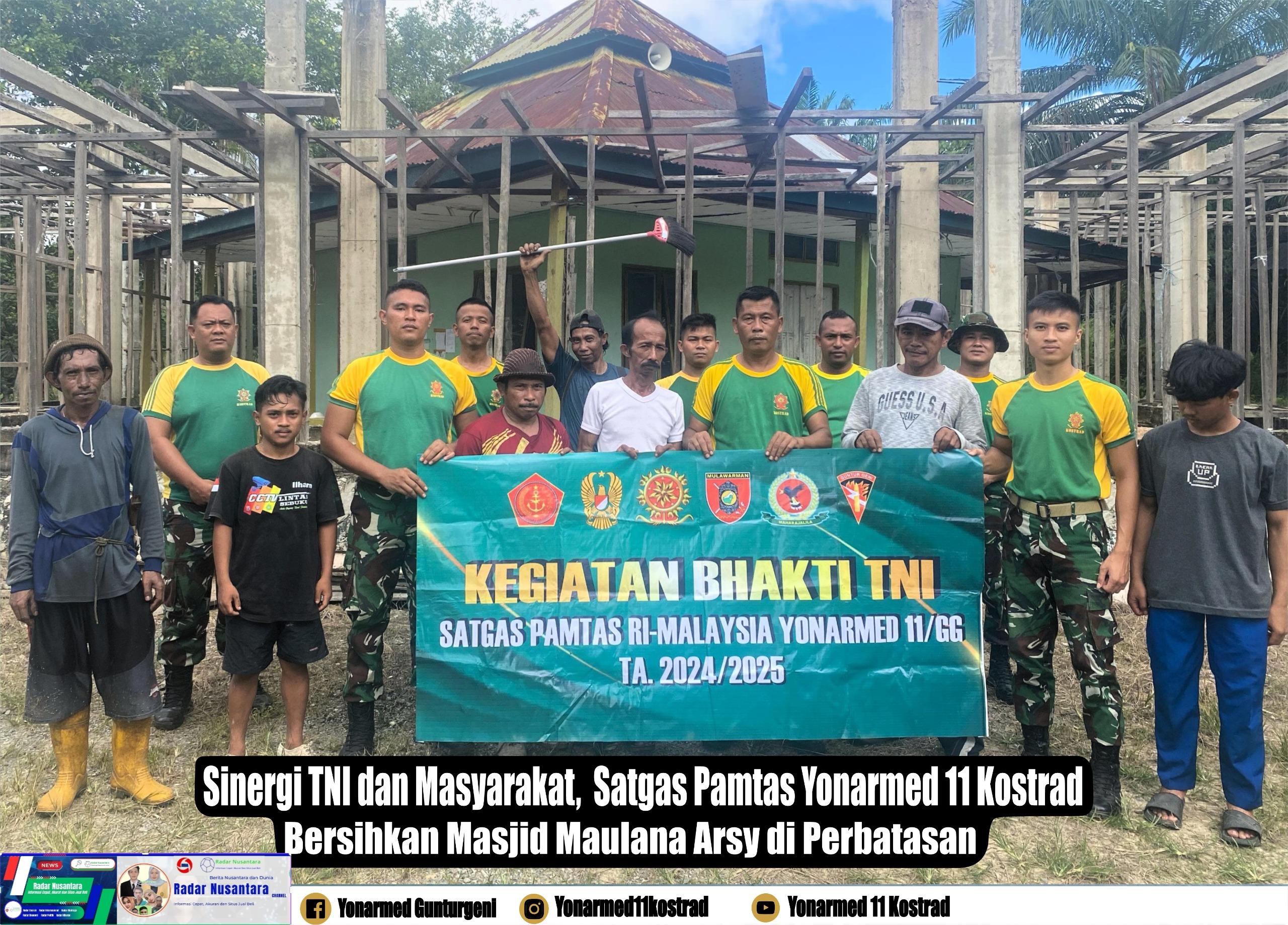 Sinergi TNI dan Masyarakat, Satgas Pamtas Yonarmed 11 Kostrad Bersihkan Masjid Maulana Arsy di Perbatasan